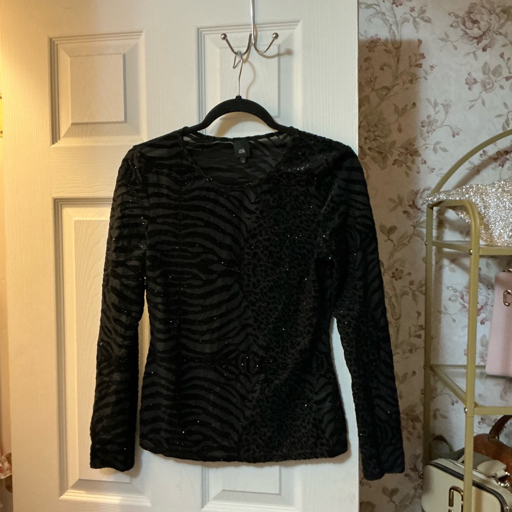 River Island Black Burnout Velvet Blouse